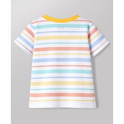 Babyhug Cotton Knit T-Shirt Half Sleeves Striped Henley Tee with Graphics Multi Color 9-12 Months