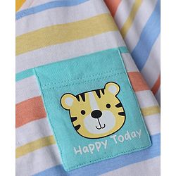 Babyhug Cotton Knit T-Shirt Half Sleeves Striped Henley Tee with Graphics Multi Color 9-12 Months