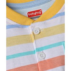 Babyhug Cotton Knit T-Shirt Half Sleeves Striped Henley Tee with Graphics Multi Color 9-12 Months