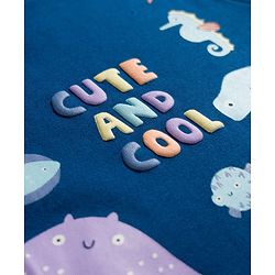 Babyhug Cotton Knit Sleeveless T-Shirt With Sea Animals Print - Navy Blue