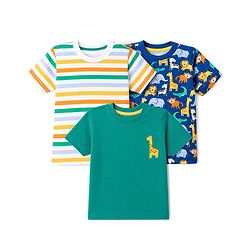 Babyhug Cotton Knit Half Sleeves T-Shirts with Animal & Striped Print Pack of 3 - Blue Turquoise & White