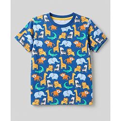 Babyhug Cotton Knit Half Sleeves T-Shirts with Animal & Striped Print Pack of 3 - Blue Turquoise & White