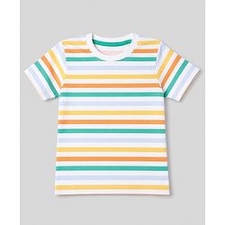 Babyhug Cotton Knit Half Sleeves T-Shirts with Animal & Striped Print Pack of 3 - Blue Turquoise & White