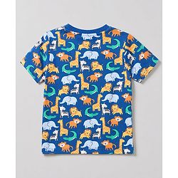 Babyhug Cotton Knit Half Sleeves T-Shirts with Animal & Striped Print Pack of 3 - Blue Turquoise & White
