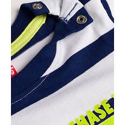 Babyhug Cotton Knit Half Sleeves Striped T-Shirt With Football Print - White & Navy Blue