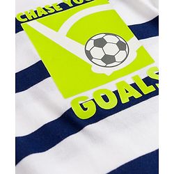 Babyhug Cotton Knit Half Sleeves Striped T-Shirt With Football Print - White & Navy Blue