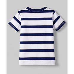 Babyhug Cotton Knit Half Sleeves Striped T-Shirt With Football Print - White & Navy Blue