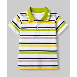 Babyhug Cotton Knit Polo T-Shirt Striped with Graphics Multi Color 6-9 Months