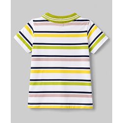 Babyhug Cotton Knit Polo T-Shirt Striped with Graphics Multi Color 6-9 Months