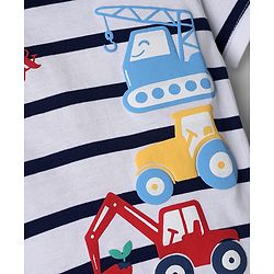 Babyhug Cotton Knit Half Sleeves Striped T-Shirt with Vehicle Print - Multicolor