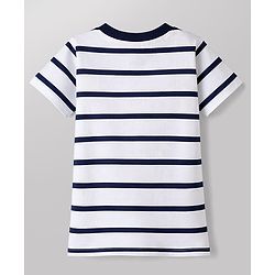 Babyhug Cotton Knit Half Sleeves Striped T-Shirt with Vehicle Print - Multicolor