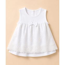 Babyhug Cotton Woven  Sleeveless Self Embroidered Solid Colour Top and Pant Set - White