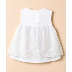 Babyhug Cotton Woven  Sleeveless Self Embroidered Solid Colour Top and Pant Set - White