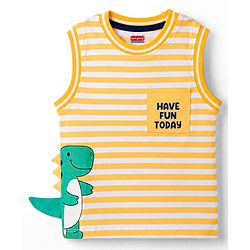 Babyhug Cotton Knit Sleeveless Striped T-Shirt with Graphic Print Multi Color 9-12 Months