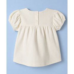 Babyhug 100% Cotton Single Jersey Knit Half Sleeves Top & Shorts With Floral Embroidery & Bow Applique - White