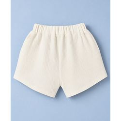 Babyhug 100% Cotton Single Jersey Knit Half Sleeves Top & Shorts With Floral Embroidery & Bow Applique - White