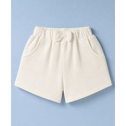 Babyhug 100% Cotton Single Jersey Knit Half Sleeves Top & Shorts With Floral Embroidery & Bow Applique - White