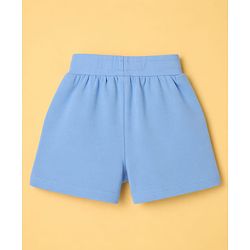 Babyhug Single Jersey Knit Half Frill Sleeves Floral Printed Top & Shorts Set With Lace Detailing - White & Light Blue