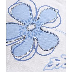 Babyhug Single Jersey Knit Half Frill Sleeves Floral Printed Top & Shorts Set With Lace Detailing - White & Light Blue