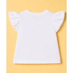 Babyhug Single Jersey Knit Half Frill Sleeves Floral Printed Top & Shorts Set With Lace Detailing - White & Light Blue
