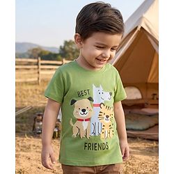 Babyhug Cotton Knit Half Sleeves T-Shirt with Animal Print - Multicolor