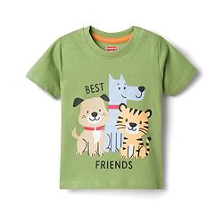 Babyhug Cotton Knit Half Sleeves T-Shirt with Animal Print - Multicolor