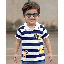 Babyhug Cotton Knit Polo T-Shirt Striped with Graphics Multi Color 6-9 Months