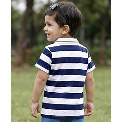 Babyhug Cotton Knit Polo T-Shirt Striped with Graphics Multi Color 6-9 Months