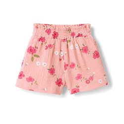 Babyhug Cotton Woven Half Sleeves Top & Shorts Co-Ord Set With Floral Print - Coral