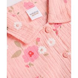 Babyhug Cotton Woven Half Sleeves Top & Shorts Co-Ord Set With Floral Print - Coral