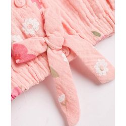 Babyhug Cotton Woven Half Sleeves Top & Shorts Co-Ord Set With Floral Print - Coral