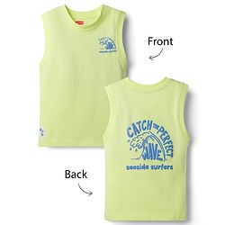 Babyhug Cotton Knit Sleeveless Tank T-Shirt with Beach Theme Print - Light Green