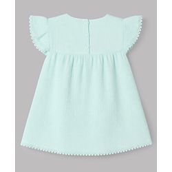 Babyhug Cotton Woven Half Frill Sleeves Floral Embroidered top & Pant Set - Sea Green