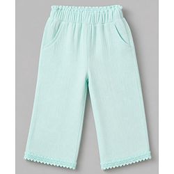 Babyhug Cotton Woven Half Frill Sleeves Floral Embroidered top & Pant Set - Sea Green