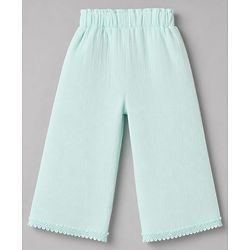Babyhug Cotton Woven Half Frill Sleeves Floral Embroidered top & Pant Set - Sea Green