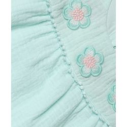 Babyhug Cotton Woven Half Frill Sleeves Floral Embroidered top & Pant Set - Sea Green