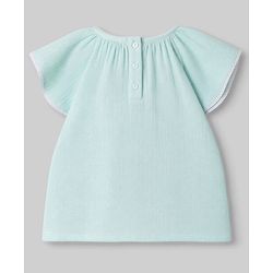 Babyhug Cotton woven Half Flutter Sleeves Floral Embroidered Top & Shorts Set - Sea Green