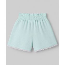 Babyhug Cotton woven Half Flutter Sleeves Floral Embroidered Top & Shorts Set - Sea Green