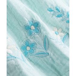 Babyhug Cotton woven Half Flutter Sleeves Floral Embroidered Top & Shorts Set - Sea Green