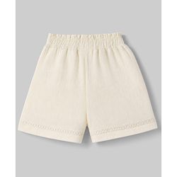 Babyhug Cotton Woven Half Frill Sleeves Floral Embroidered Top & Shorts Set - OffWhite
