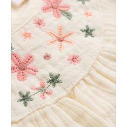 Babyhug Cotton Woven Half Frill Sleeves Floral Embroidered Top & Shorts Set - OffWhite