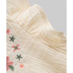 Babyhug Cotton Woven Half Frill Sleeves Floral Embroidered Top & Shorts Set - OffWhite