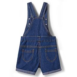 Babyhug Single Jersey Knit Denim Dungaree & Half Sleeves T-Shirt With Floral Print - White & Blue