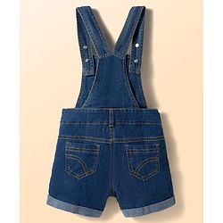 Babyhug Single Jersey Knit Cap Sleeves Sun Printed Tee & Denim Dungaree Set with Embroidery - Blue & White