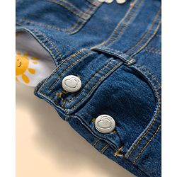 Babyhug Single Jersey Knit Cap Sleeves Sun Printed Tee & Denim Dungaree Set with Embroidery - Blue & White