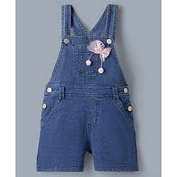 Babyhug 100% Cotton Single Jersey Denim Dungaree & Knit Fruits Printed Half Sleeves T-Shirt -White