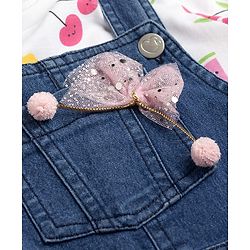 Babyhug 100% Cotton Single Jersey Denim Dungaree & Knit Fruits Printed Half Sleeves T-Shirt -White