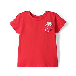 Babyhug 100% Cotton Single Jersey Knit Strawberry Embroidered Dungaree With Half Sleeves Inner Tee - Red & Blue