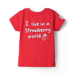 Babyhug 100% Cotton Single Jersey Knit Strawberry Embroidered Dungaree With Half Sleeves Inner Tee - Red & Blue