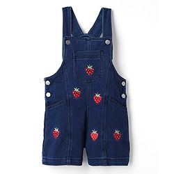 Babyhug 100% Cotton Single Jersey Knit Strawberry Embroidered Dungaree With Half Sleeves Inner Tee - Red & Blue